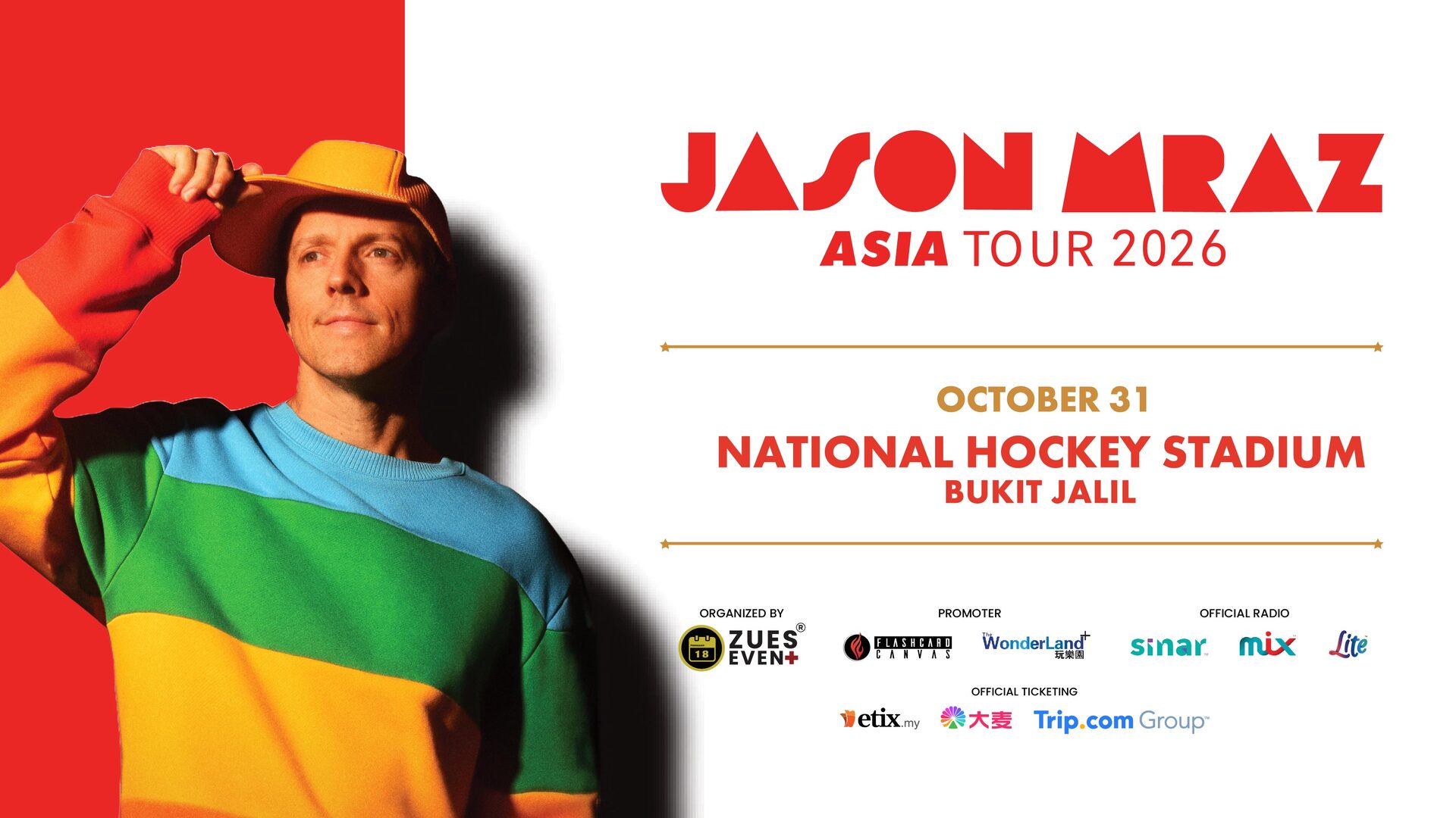 Jason Mraz Asia Tour 2026 Live in Kuala Lumpur - MAISEAT